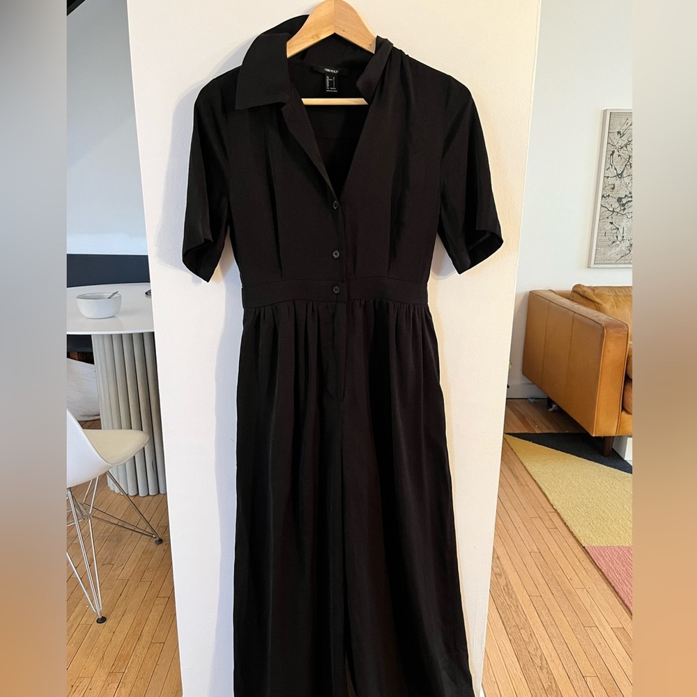 Collared Button Up Wide Leg Jumpsuit